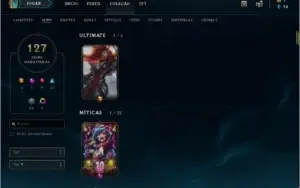 Conta lol, lvl 149, 127 skins( varias raras), MD10 ,s9 plat2