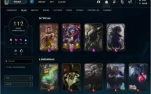 CONTA COM 10 GEMAS E SKINS MITICAS