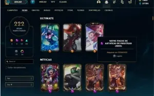 Conta ouro 2 com TODOS os champs e 222 Skins + 3 Prestigios