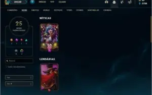 Conta unranked com 25 skins e 58 champs ( 4 vitoriosas )