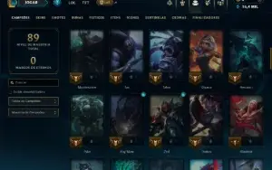 Ouro 1 com 75 Champs e 16 Skins