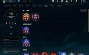 Conta ouro 4 com 46 Champs e 10 Skins + 2 Fragmentos