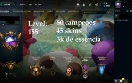 Conta lol lvl 155/Gold 1 por preço ótimo 80 champs, 45 skins