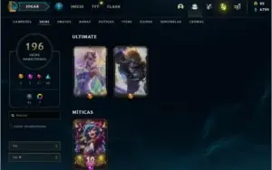 Conta gold 3 196 skins + 2 ultimate 131 campeões + 300 icone