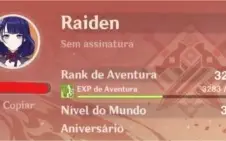 RAIDEN⚡ + ZHONGLI🌑 + DILUC🔥 + Catalisador 5⭐ - AR 30