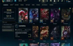 Conta prata 4 com 90 Champs e 116 Skins + 1,3kk de Katarina