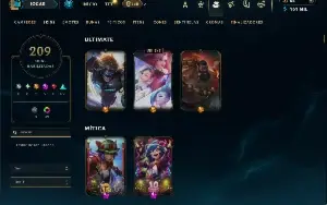 Platina 4 com TODOS os champs e 209 Skins ( JG / MID / ADC )