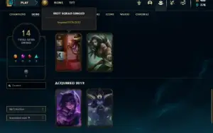 Unranked lv 27 com Kayle Juiza e Singed Pelotão Riot (raras)