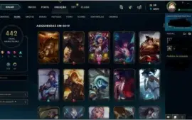 conta de league of legends 442 skins, todos os campeões