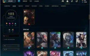 Conta prata 4 com 103 skins e 88 champs