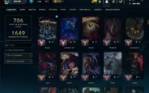 Ouro 3 com TODOS os Champs e 195 Skins ( Nivel 674 )