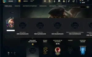 Unranked com 150 Champs e 169 Skins + 3 Vitoriosas