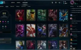 Conta lol lv 32, borda ouro, 89 skins, muito barato