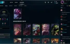 Conta lol lv 32, borda ouro, 89 skins, muito barato