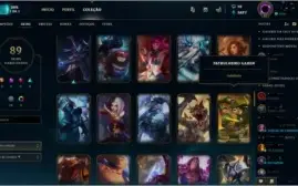 Conta lol lv 32, borda ouro, 89 skins, muito barato