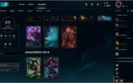 Conta lol lv 32, borda ouro, 89 skins, muito barato