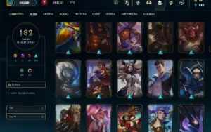 Bronze 2 com TODOS os champs e 182 Skins ( 150 Jogos )