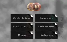CONTA STEAM 18 ANOS, MEDALHA 10 E 5 ANOS CSGO, 21 JOGOS