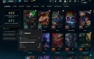 Bronze 1 com TODOS os champs e 375 Skins ( TOP / MID / JG )