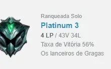 Contas de League of Legends (LOL) Platina