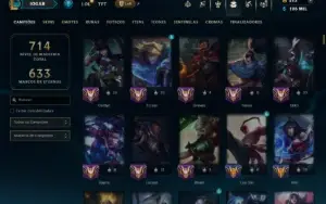 Ouro 4 com TODOS os Champs e 312 Skins ( ADC / MID / JG )