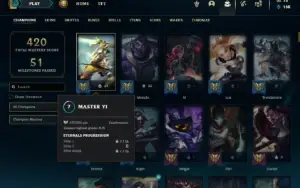 Ferro 1 com TODOS os champs e 356 Skins + 1400 RP