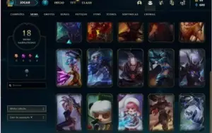 Conta prata 1 com 18 skins e 57 champs