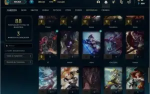 Conta prata 1 com 18 skins e 57 champs