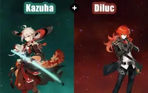 Conta Genshin Impact AR 7 com Kazuha e Diluc ⭐