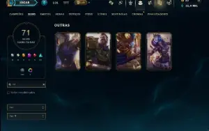 Unranked com 140 Champs e 71 Skins ( ADC / SUP / MID / JG )
