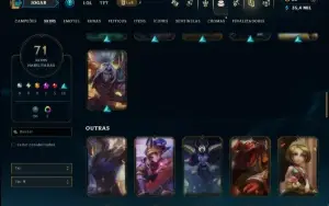 Unranked com 140 Champs e 71 Skins ( ADC / SUP / MID / JG )