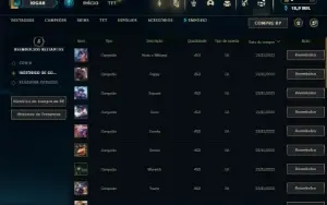 Ouro 4 com 20 Champs e 1 Skins + 1 Fragmento