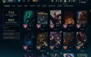 Ouro 4 com TODOS os Champs e 164 Skins( JG / TOP / SUP )