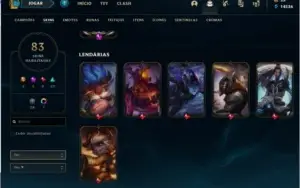Conta De League of Legends Gold 4, 82 skins e 9 cromas.