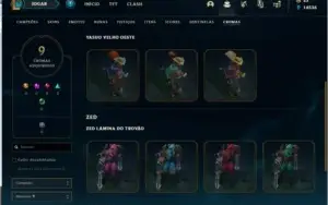 Conta De League of Legends Gold 4, 82 skins e 9 cromas.