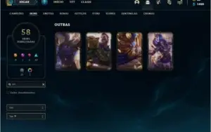 Conta bronze 3 com 58 skins e 88 champs
