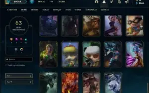 Conta platina 4 Soloduo/Flex com 63 skins e 109 champs