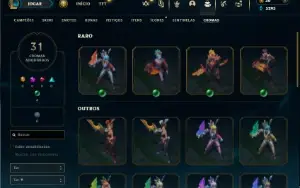 Unranked com 25 Champs e 12 Skins  da Riven + 29 Cromas
