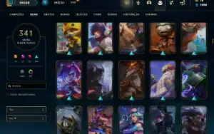 Unranked com TODOS os champs e 341 Skins + 9 Prestigios