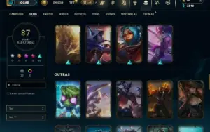 Platina 1 com 150 Champs e 87 Skins