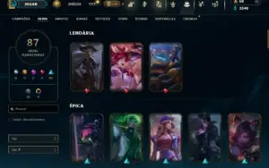 Platina 1 com 150 Champs e 87 Skins