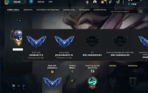 Diamante 4 e Diamante 2 (Flex) com 50 Champs e 12 Skins