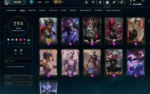 Platina 4 com TODOS os Champs e 294 Skins ( JG / TOP / MID )