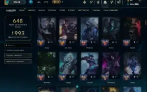 Platina 4 com TODOS os Champs e 294 Skins ( JG / TOP / MID )