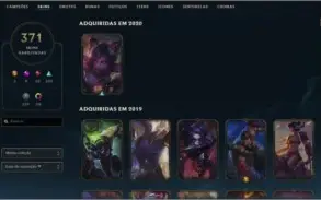 Conta lol muito 371 skins todos champs platina 3