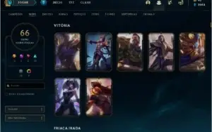 Conta LoL criada na season 1, com 132 campeões e 66 skins