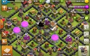 clash of clans cv8 com 4 construtores e 824 gemas