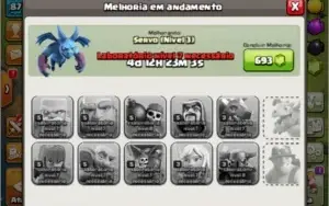 clash of clans cv8 com 4 construtores e 824 gemas
