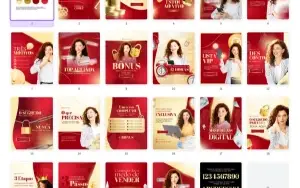 Pack Canva Marketing Digital Dourado e Vermelho Vol 4