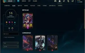 Conta unranked com 25 champs e 16 skins